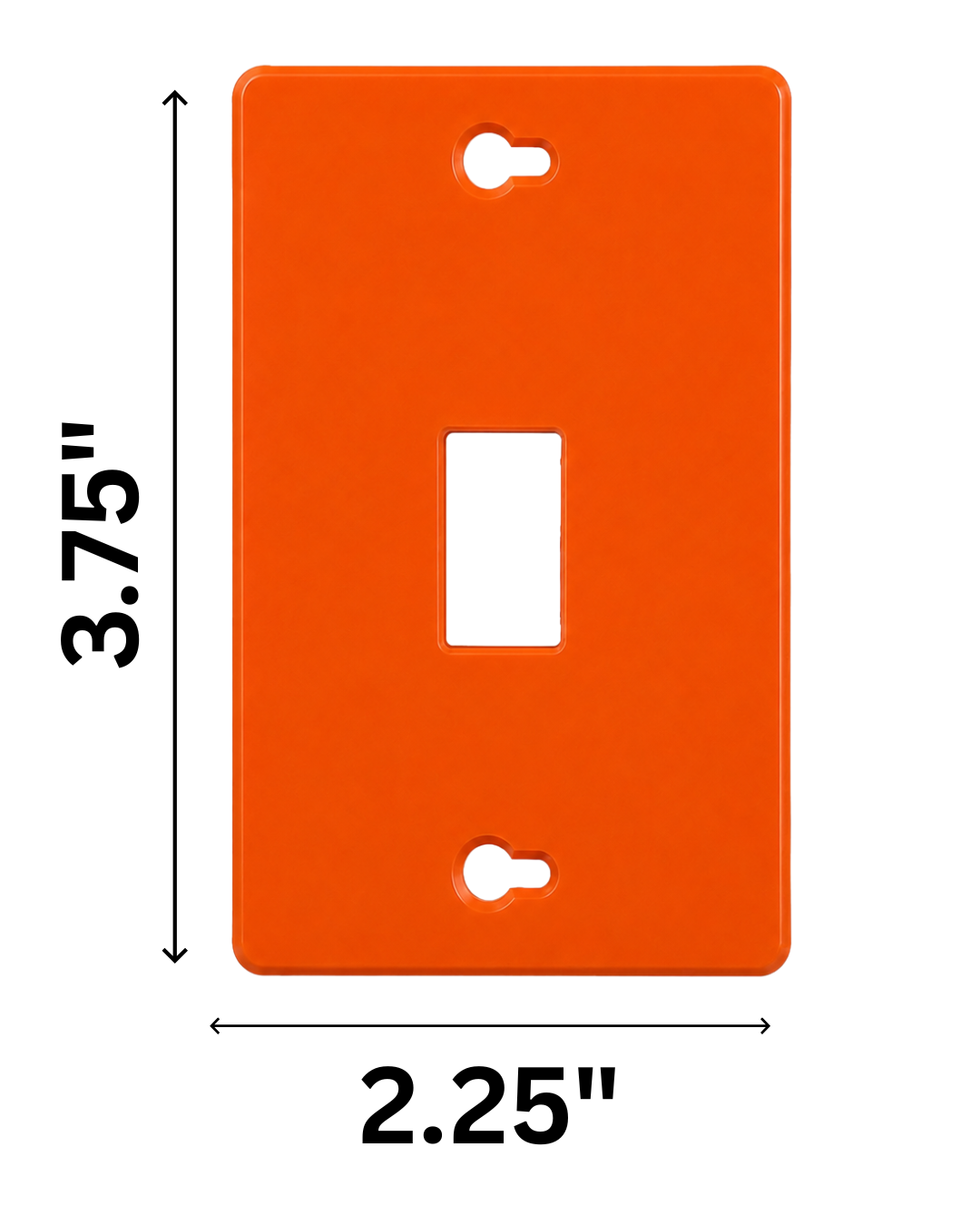 Orange switch plate with dimensions labeled on a white background