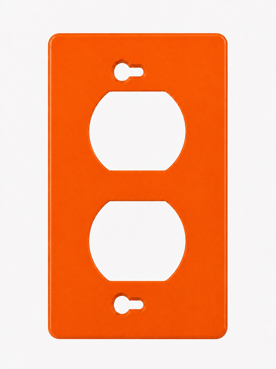 Orange wall plate with two white sockets on a white background