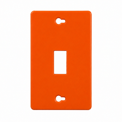 Orange wall switch plate with a single toggle switch design on a white background